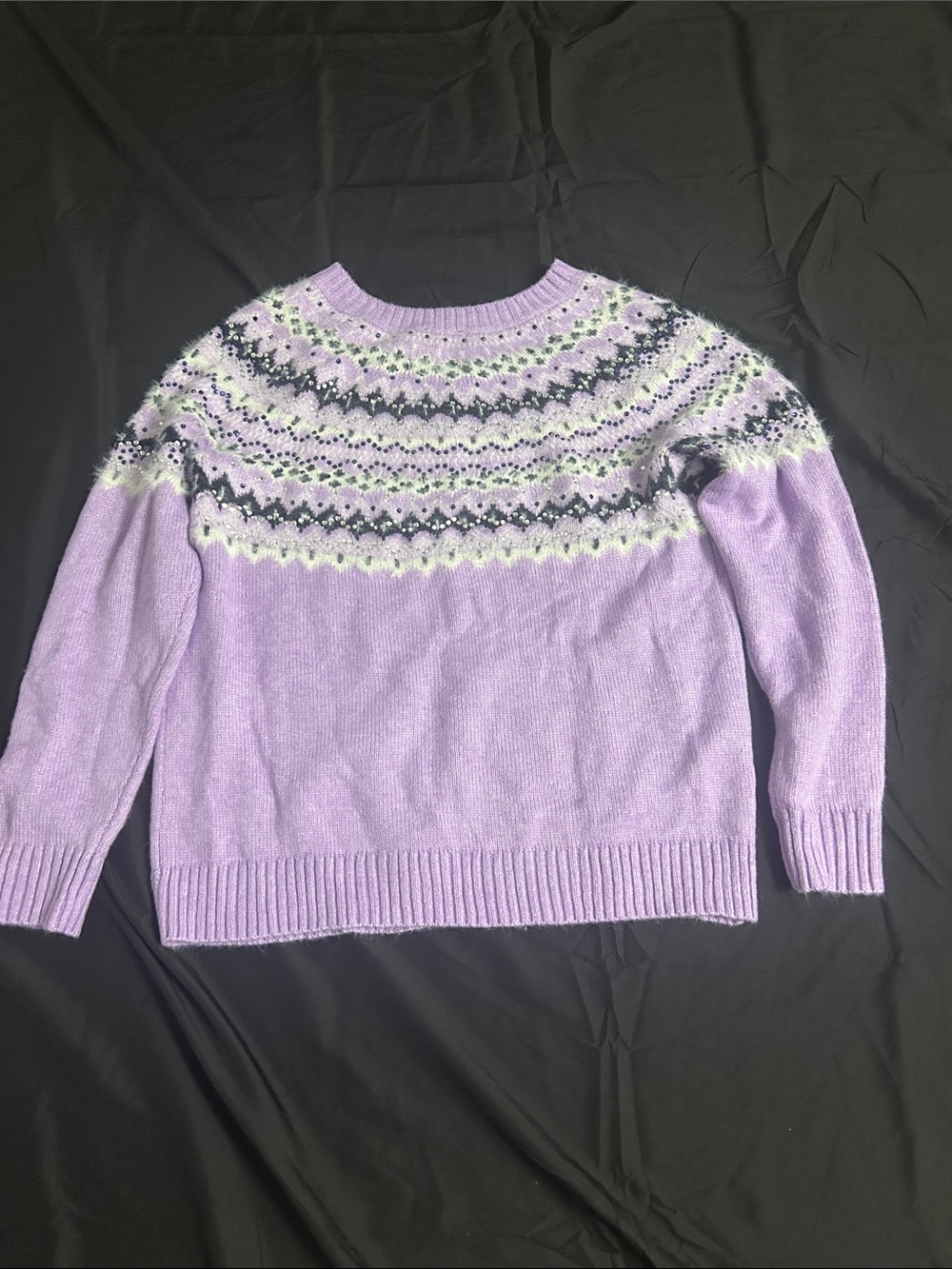 Lilac Fair Isle Knit Sweater - Women's Cozy Pullover